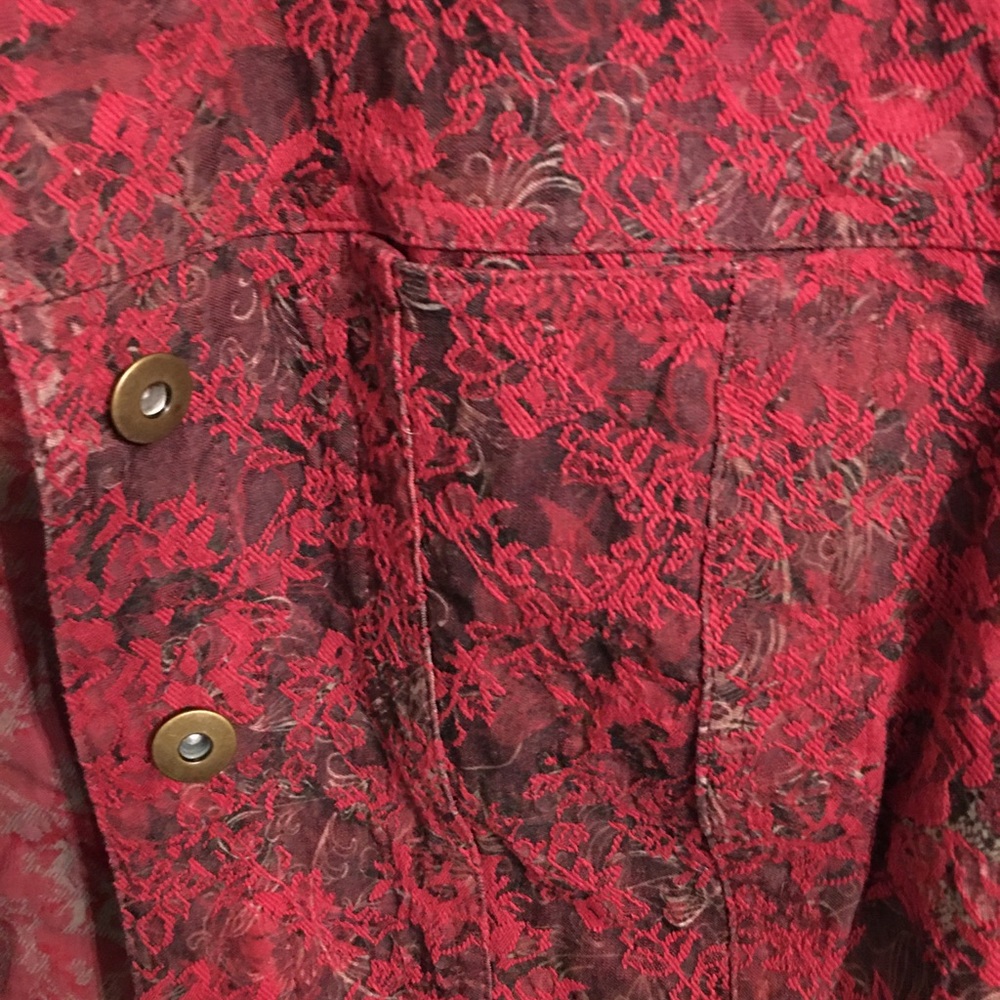 Vtg red gray petite medium jacket blazer jacquard Christopher Banks beautiful - Picture 10 of 11